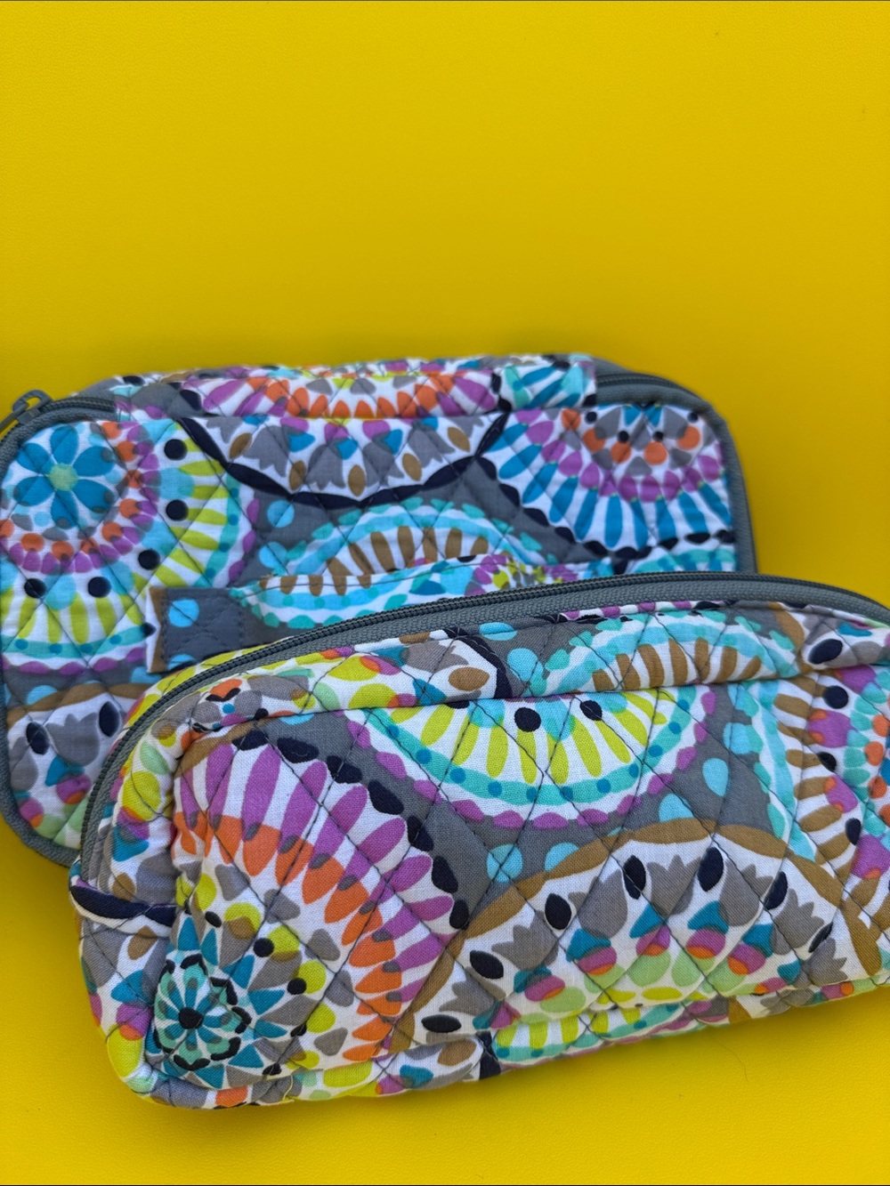 Quilted Multicolor Geometric Cosmetic Pouches